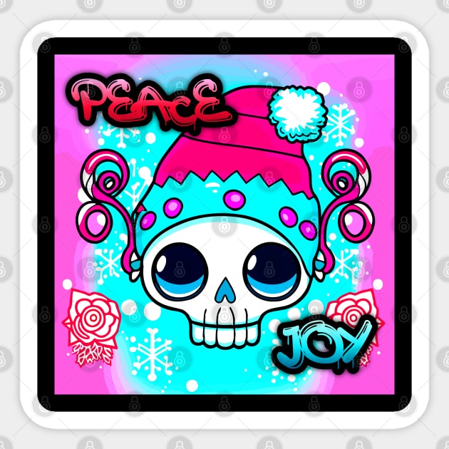 Peace Joy Kawaii Skull - Christmas Graphic Graffiti Art - Holiday Gift Sticker by MaystarUniverse